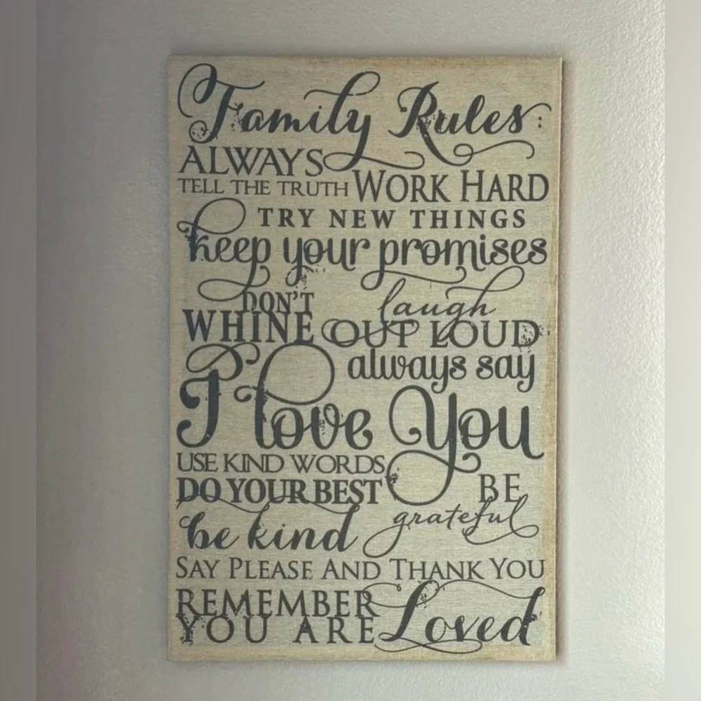 Inspirational Family Rules Wall Art - Black and Cream